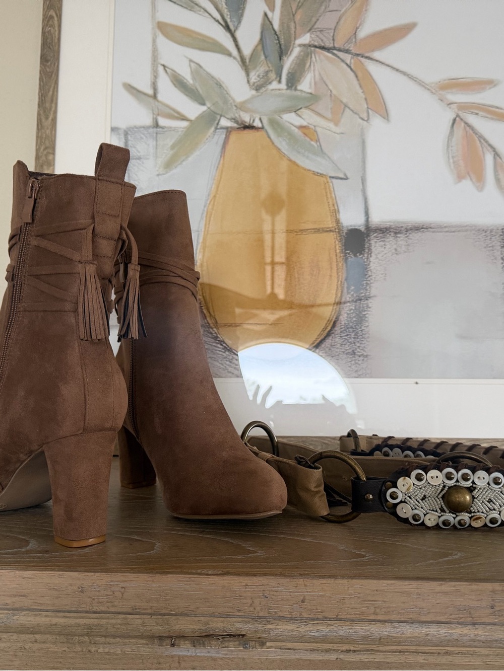 Brown Suede Tassel Ankle Boots - Women's Fashion - Picture 5 of 5